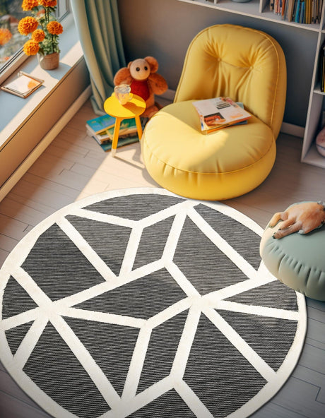 Gray 6' 1 x 6' 1 Prismatic Round Area Rug Modern Geometric Unique Design Carpet for Contemporary Interior Home Decorating for Sale at Rug Engine