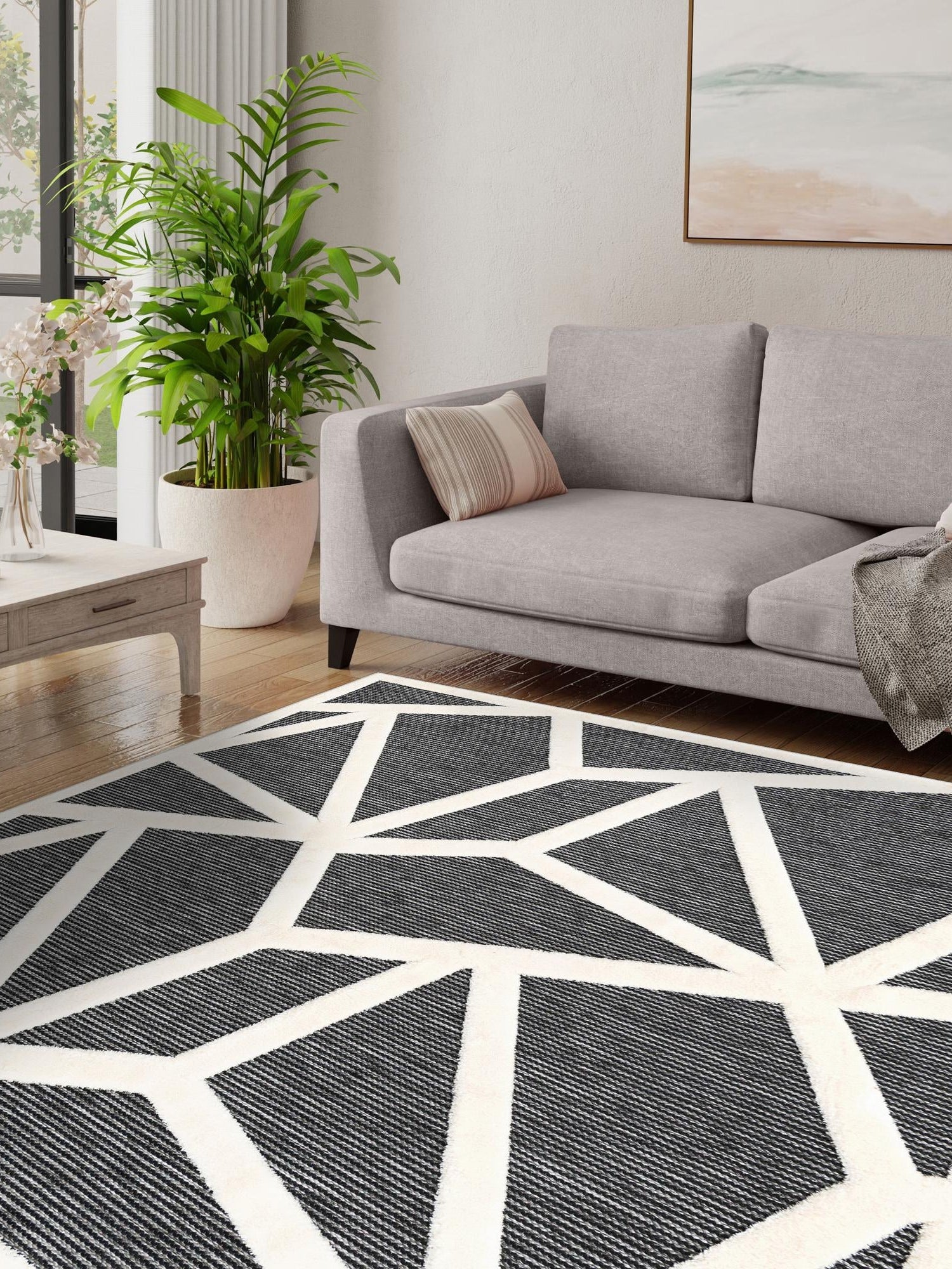 Gray 7' 10 x 7' 10 Prismatic Square Area Rug Modern Geometric Unique Design Carpet for Contemporary Interior Home Decorating for Sale at Rug Engine