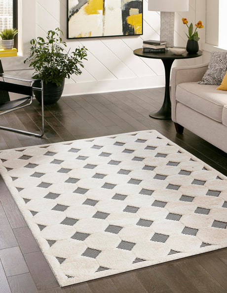 Black and White 5' 3 x 8' Prismatic Rectangle Area Rug Modern Geometric Unique Design Carpet for Contemporary Interior Home Decorating for Sale at Rug Engine