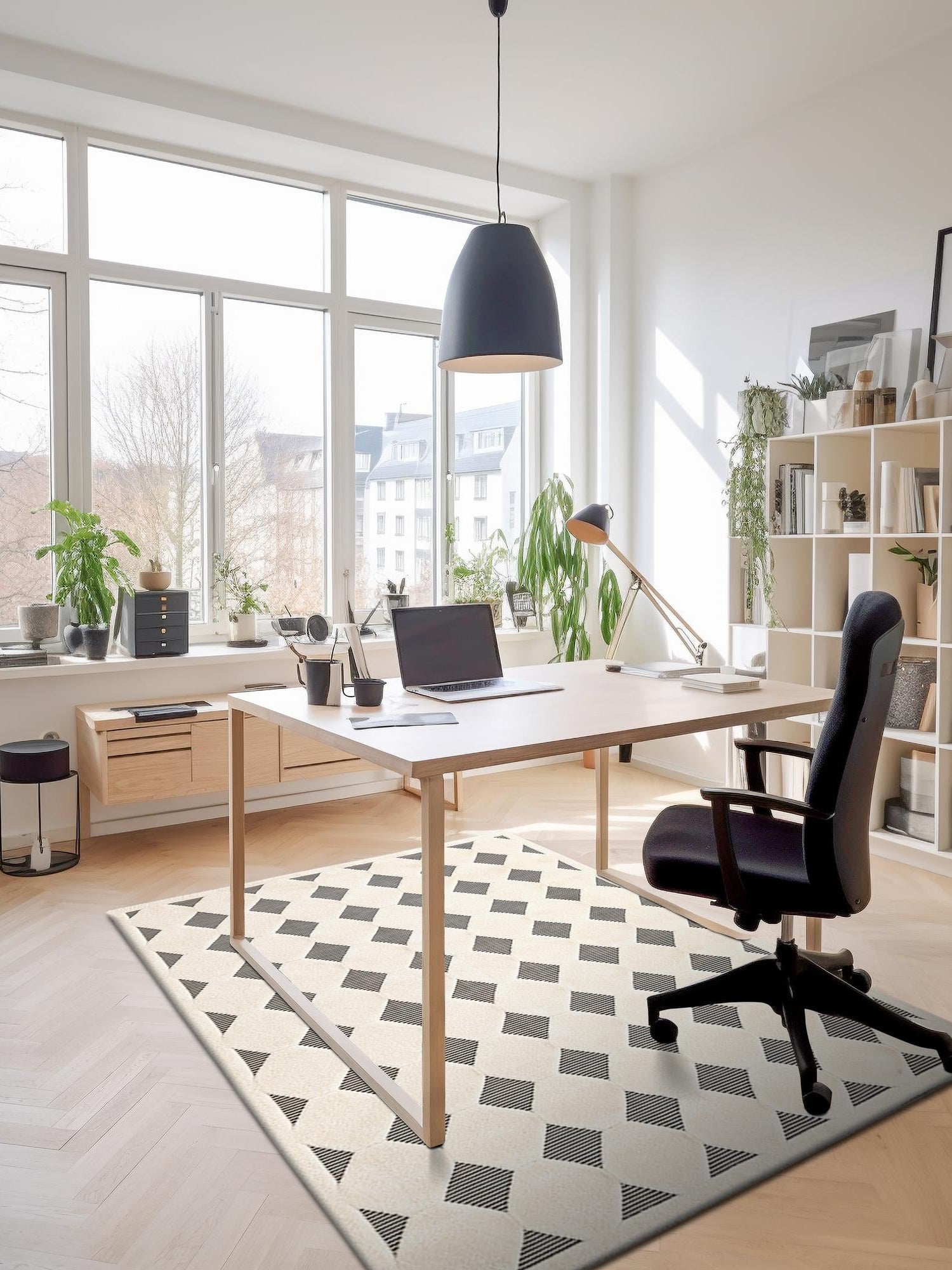 Black and White 4' 1 x 6' 1 Prismatic Rectangle Area Rug Modern Geometric Unique Design Carpet for Contemporary Interior Home Decorating for Sale at Rug Engine
