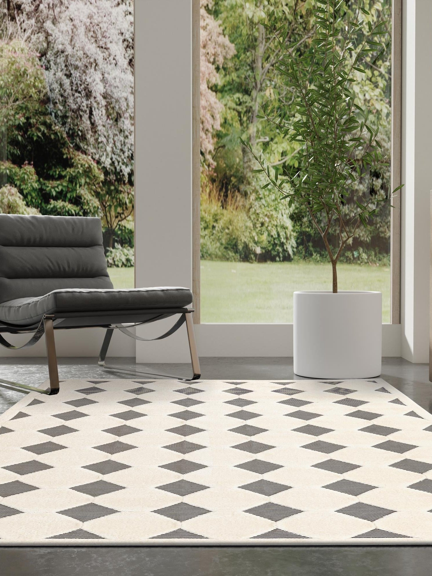 Black and White 4' 1 x 6' 1 Prismatic Rectangle Area Rug Modern Geometric Unique Design Carpet for Contemporary Interior Home Decorating for Sale at Rug Engine