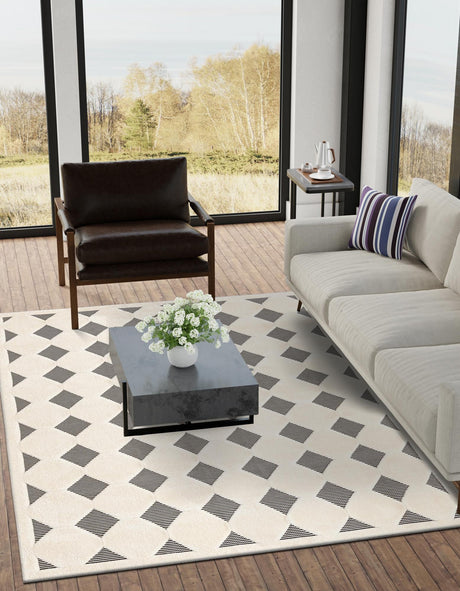 Black and White 6' 1 x 9' Prismatic Rectangle Area Rug Modern Geometric Unique Design Carpet for Contemporary Interior Home Decorating for Sale at Rug Engine