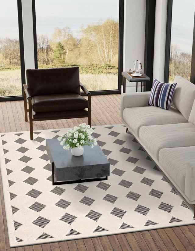 Black and White 9' x 12' Prismatic Rectangle Area Rug Modern Geometric Unique Design Carpet for Contemporary Interior Home Decorating for Sale at Rug Engine