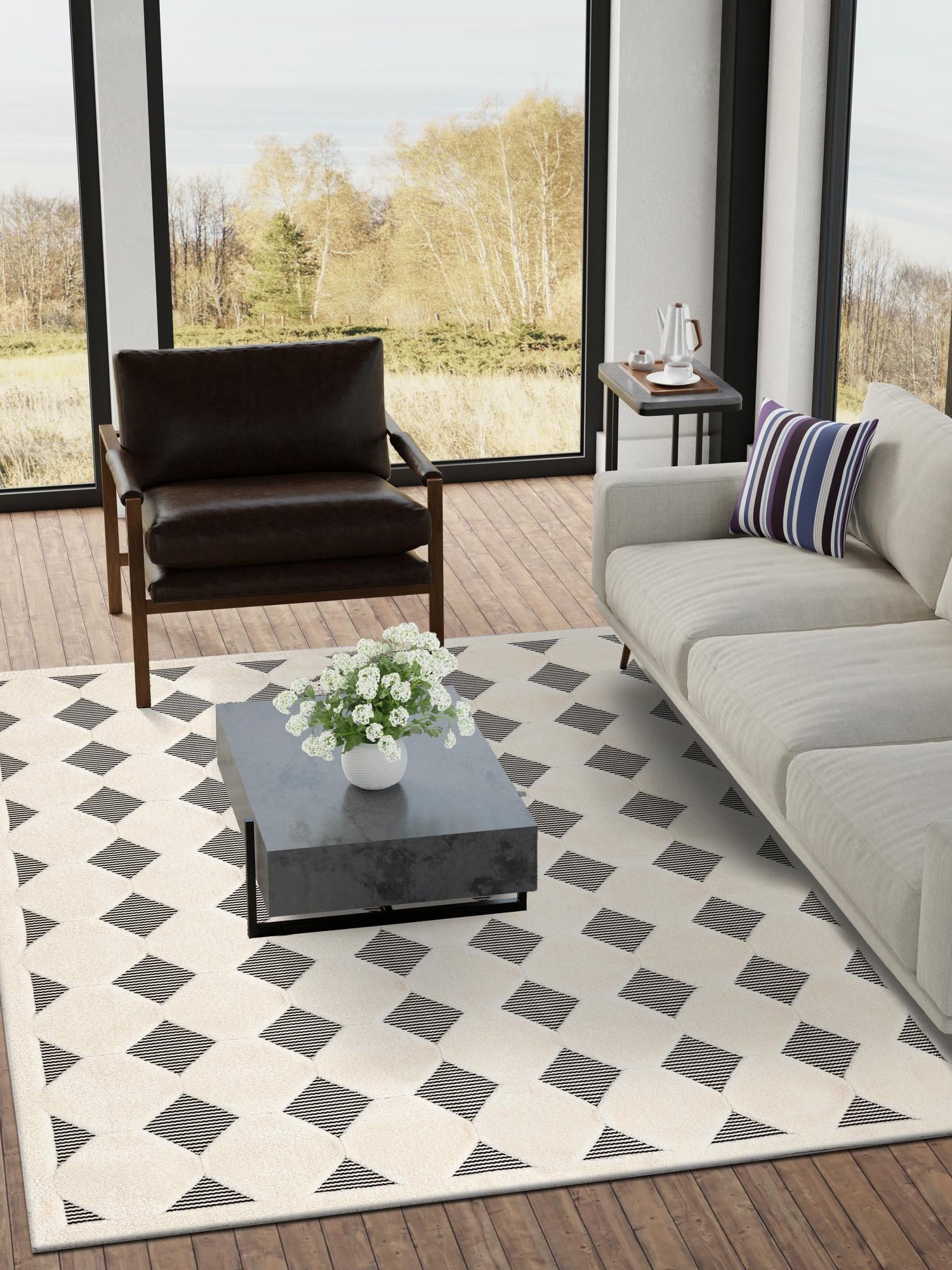 Black and White 4' 1 x 6' 1 Prismatic Rectangle Area Rug Modern Geometric Unique Design Carpet for Contemporary Interior Home Decorating for Sale at Rug Engine