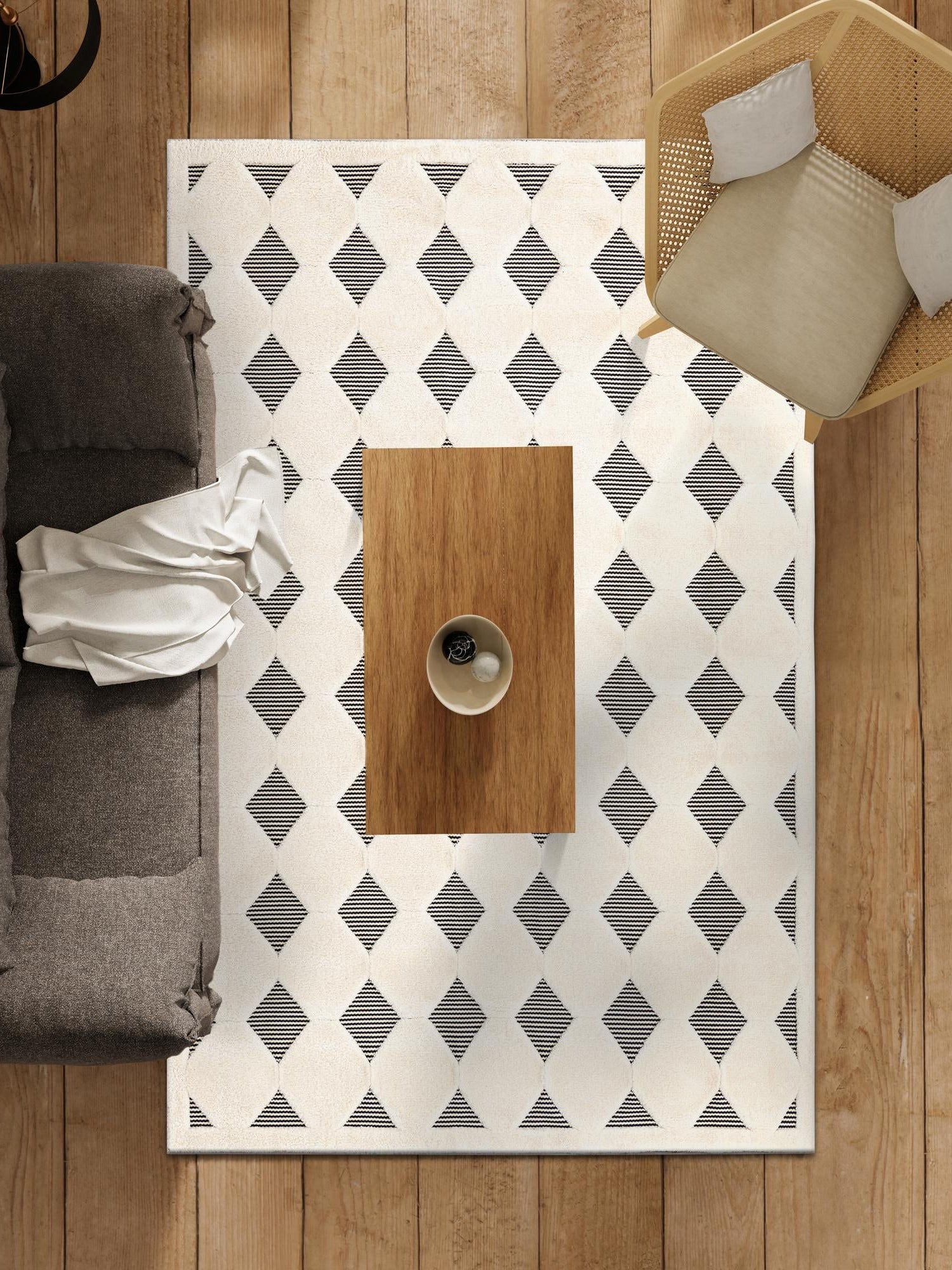 Black and White 6' 1 x 9' Prismatic Rectangle Area Rug Modern Geometric Unique Design Carpet for Contemporary Interior Home Decorating for Sale at Rug Engine