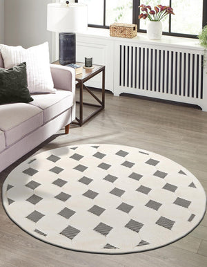 Black and White 7' 10 x 7' 10 Prismatic Round Area Rug Modern Geometric Unique Design Carpet for Contemporary Interior Home Decorating for Sale at Rug Engine