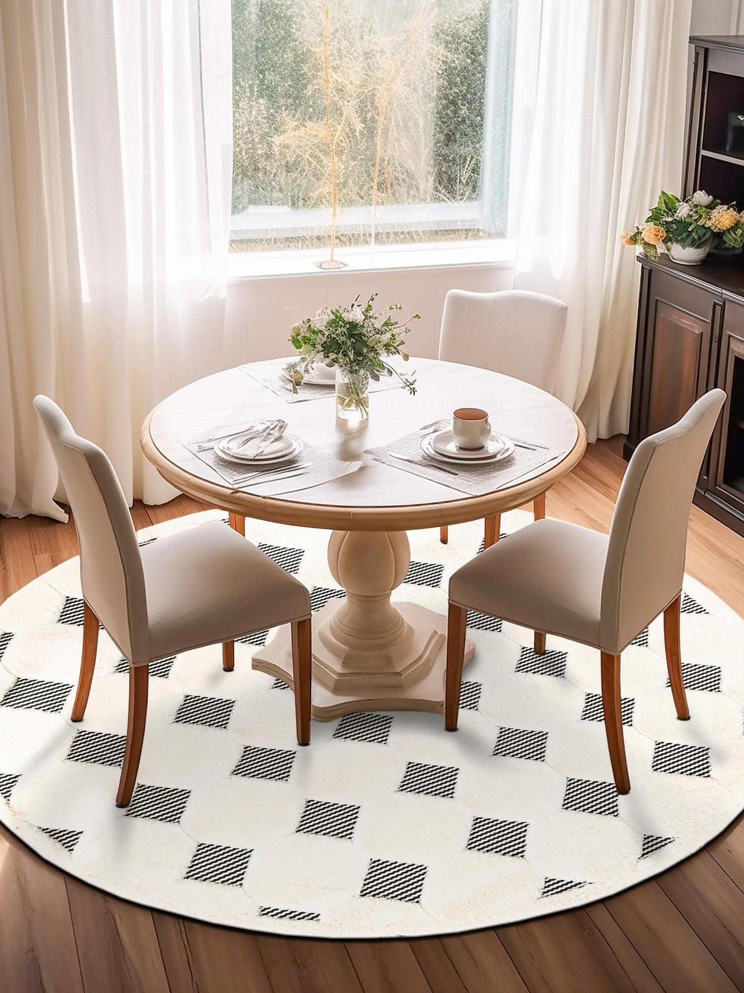 Black and White 7' 10 x 7' 10 Prismatic Round Area Rug Modern Geometric Unique Design Carpet for Contemporary Interior Home Decorating for Sale at Rug Engine