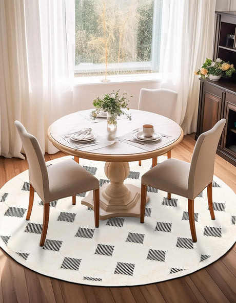 Black and White 3' 1 x 3' 1 Prismatic Round Area Rug Modern Geometric Unique Design Carpet for Contemporary Interior Home Decorating for Sale at Rug Engine