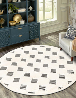 Black and White 3' 1 x 3' 1 Prismatic Round Area Rug Modern Geometric Unique Design Carpet for Contemporary Interior Home Decorating for Sale at Rug Engine