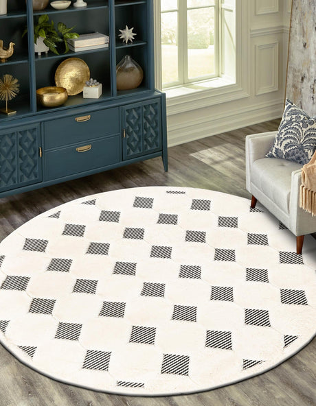 Black and White 3' 1 x 3' 1 Prismatic Round Area Rug Modern Geometric Unique Design Carpet for Contemporary Interior Home Decorating for Sale at Rug Engine