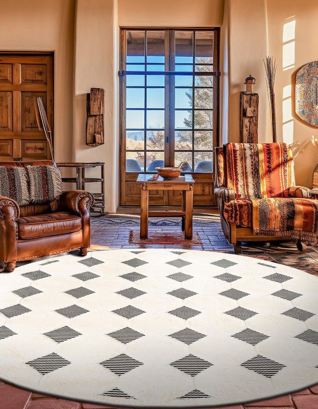 Black and White 3' 1 x 3' 1 Prismatic Round Area Rug Modern Geometric Unique Design Carpet for Contemporary Interior Home Decorating for Sale at Rug Engine