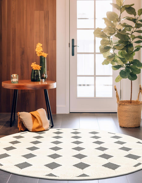 Black and White 3' 1 x 3' 1 Prismatic Round Area Rug Modern Geometric Unique Design Carpet for Contemporary Interior Home Decorating for Sale at Rug Engine