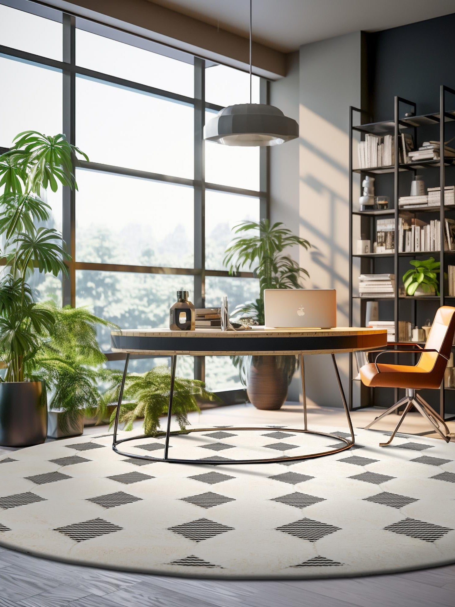 Black and White 7' 10 x 7' 10 Prismatic Round Area Rug Modern Geometric Unique Design Carpet for Contemporary Interior Home Decorating for Sale at Rug Engine