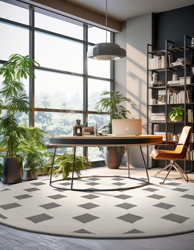 Black and White 7' 10 x 7' 10 Prismatic Round Area Rug Modern Geometric Unique Design Carpet for Contemporary Interior Home Decorating for Sale at Rug Engine