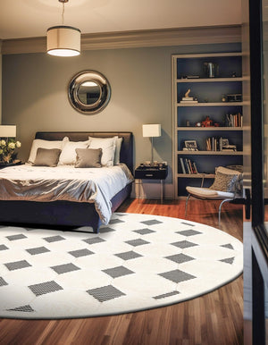 Black and White 6' 1 x 6' 1 Prismatic Round Area Rug Modern Geometric Unique Design Carpet for Contemporary Interior Home Decorating for Sale at Rug Engine
