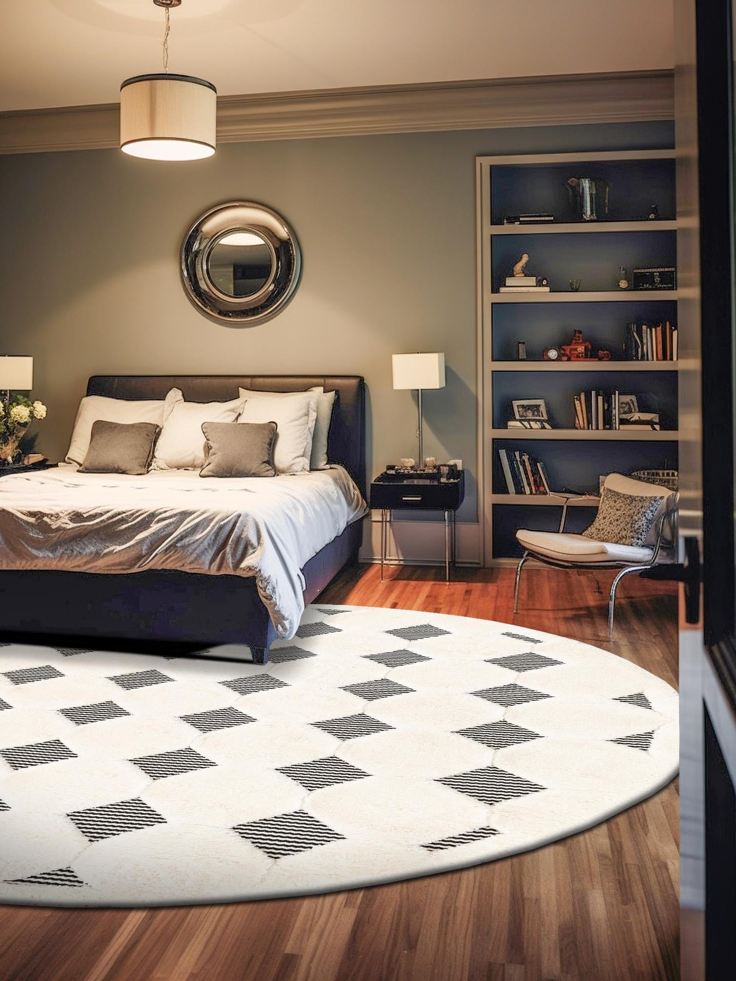 Black and White 3' 1 x 3' 1 Prismatic Round Area Rug Modern Geometric Unique Design Carpet for Contemporary Interior Home Decorating for Sale at Rug Engine