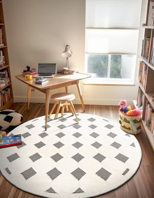 Black and White 6' 1 x 6' 1 Prismatic Round Area Rug Modern Geometric Unique Design Carpet for Contemporary Interior Home Decorating for Sale at Rug Engine