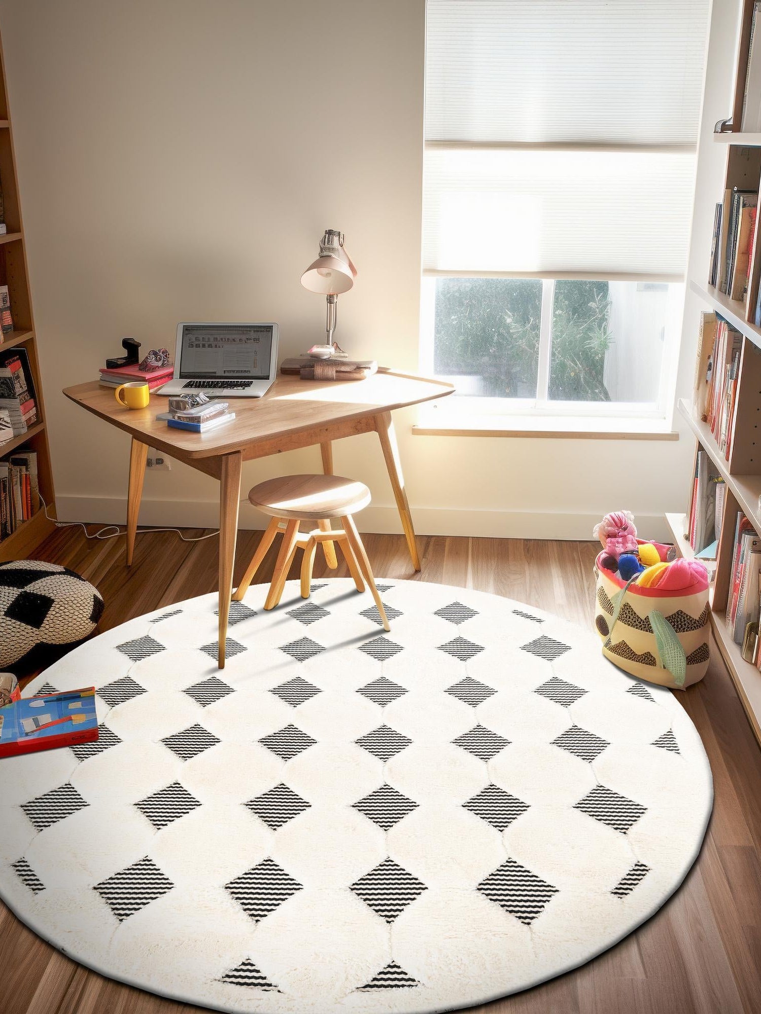 Black and White 3' 1 x 3' 1 Prismatic Round Area Rug Modern Geometric Unique Design Carpet for Contemporary Interior Home Decorating for Sale at Rug Engine