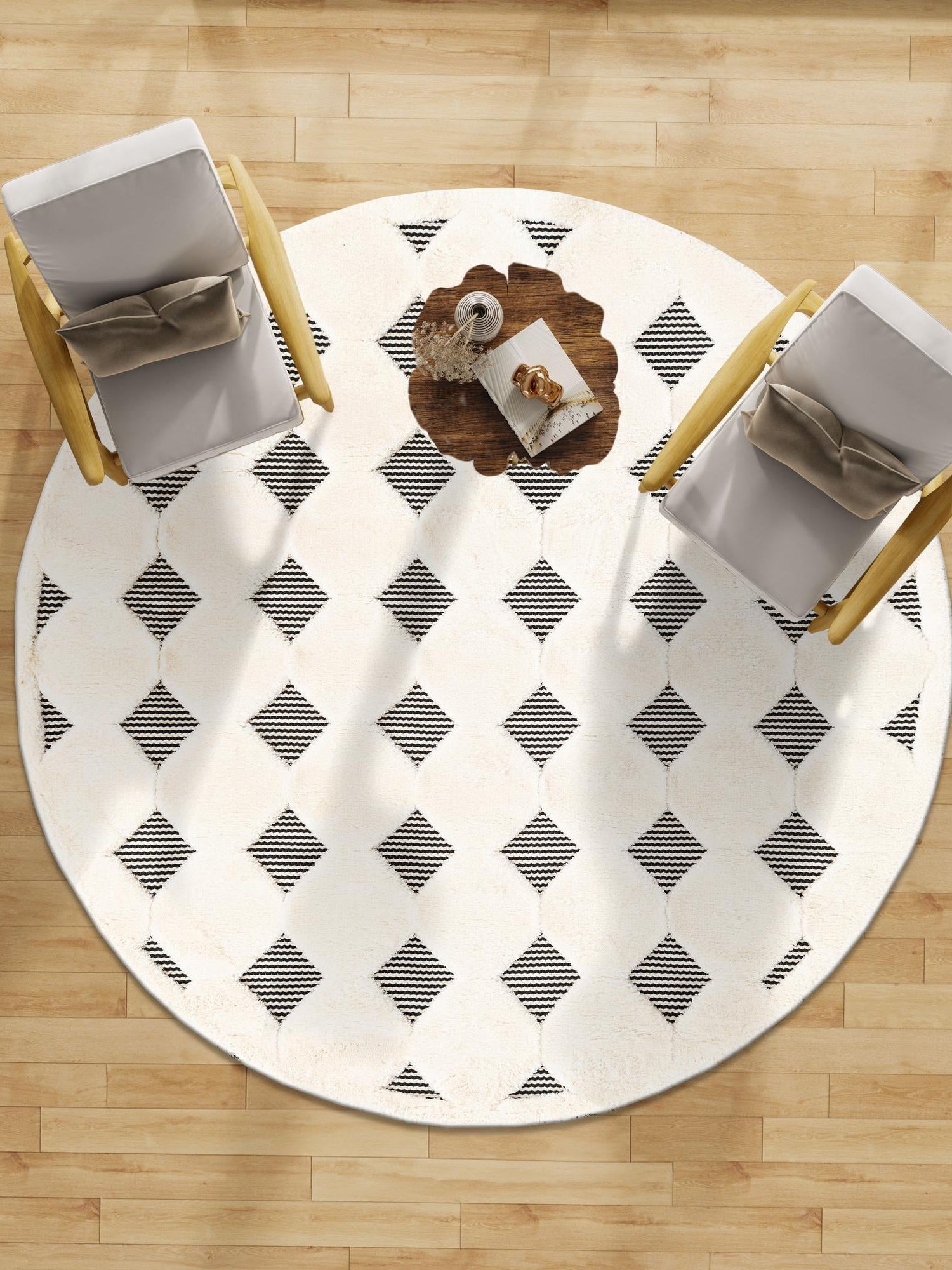 Black and White 3' 1 x 3' 1 Prismatic Round Area Rug Modern Geometric Unique Design Carpet for Contemporary Interior Home Decorating for Sale at Rug Engine