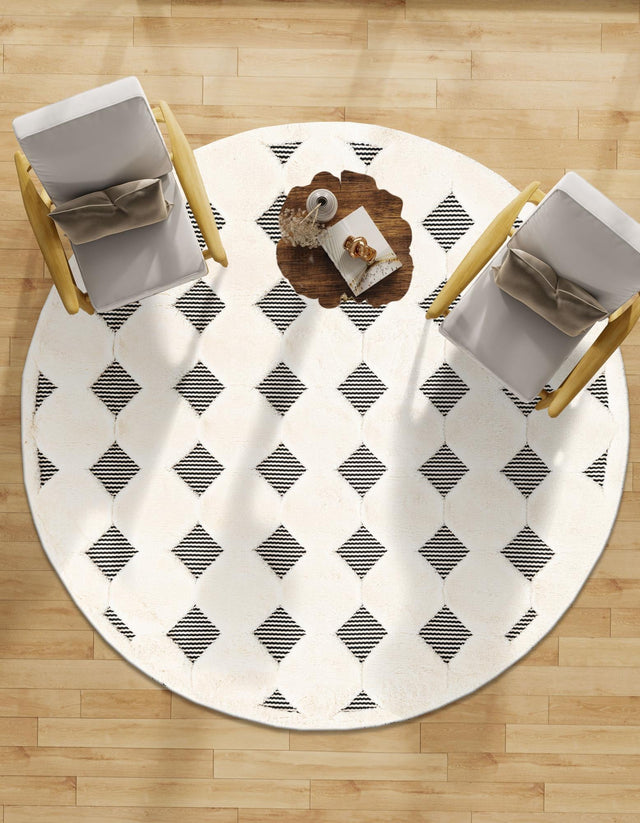 Black and White 3' 1 x 3' 1 Prismatic Round Area Rug Modern Geometric Unique Design Carpet for Contemporary Interior Home Decorating for Sale at Rug Engine