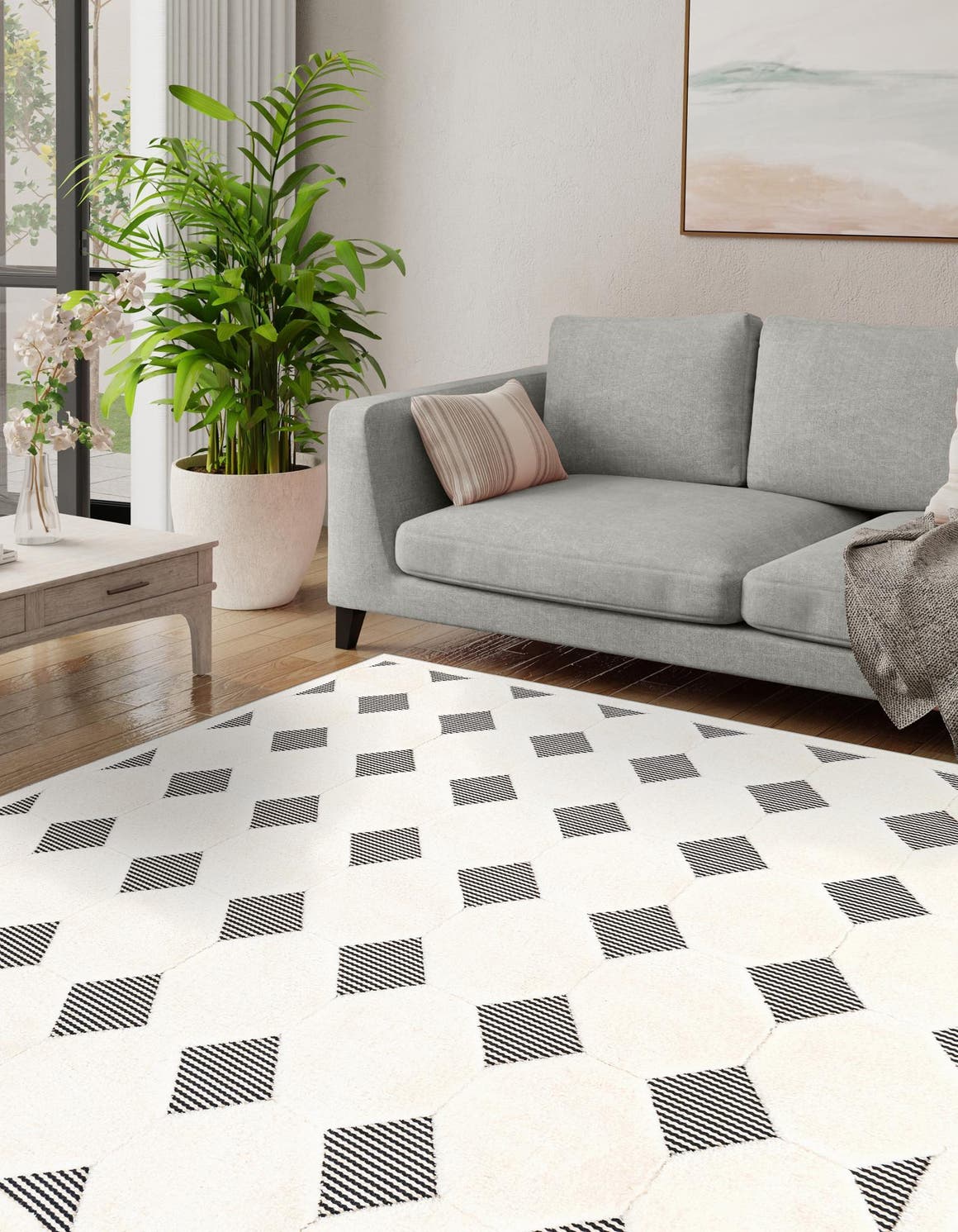Black and White 10' x 10' Prismatic Square Area Rug Modern Geometric Unique Design Carpet for Contemporary Interior Home Decorating for Sale at Rug Engine