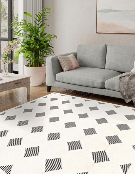 Black and White 10' x 10' Prismatic Square Area Rug Modern Geometric Unique Design Carpet for Contemporary Interior Home Decorating for Sale at Rug Engine