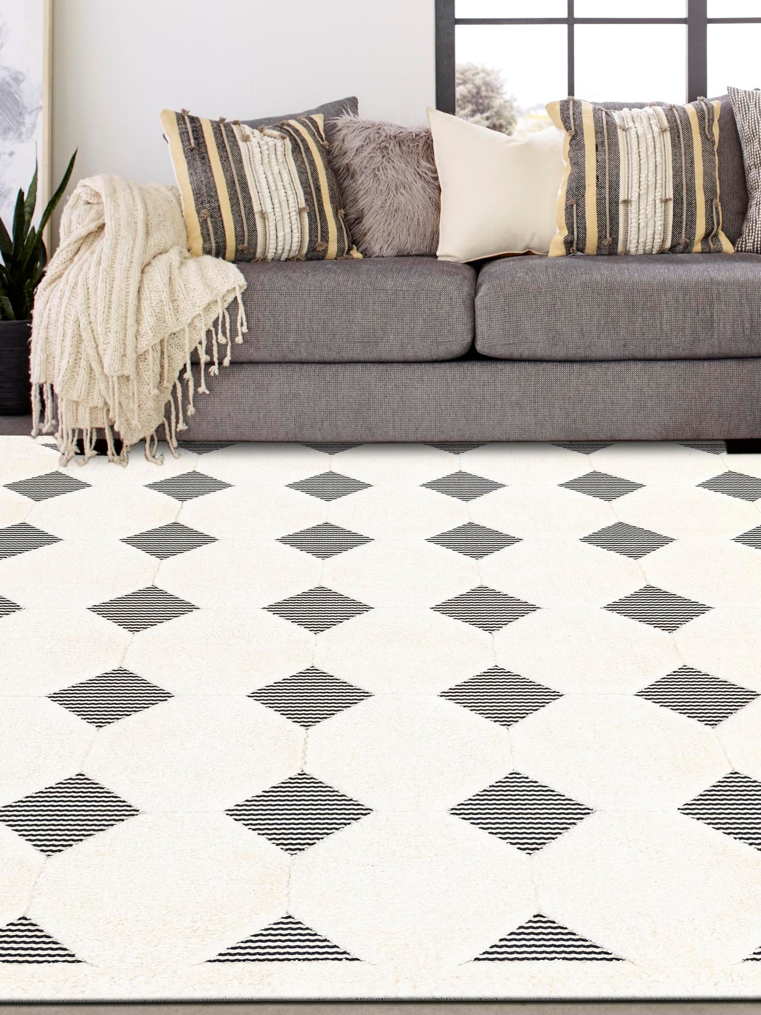 Black and White 7' 10 x 7' 10 Prismatic Square Area Rug Modern Geometric Unique Design Carpet for Contemporary Interior Home Decorating for Sale at Rug Engine