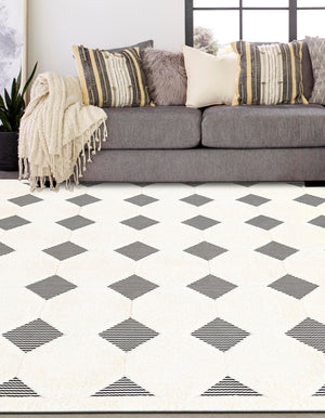 Black and White 7' 10 x 7' 10 Prismatic Square Area Rug Modern Geometric Unique Design Carpet for Contemporary Interior Home Decorating for Sale at Rug Engine