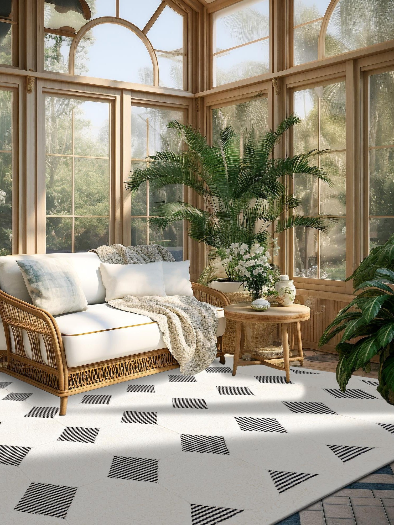 Black and White 7' 10 x 7' 10 Prismatic Square Area Rug Modern Geometric Unique Design Carpet for Contemporary Interior Home Decorating for Sale at Rug Engine