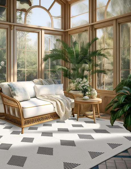 Black and White 7' 10 x 7' 10 Prismatic Square Area Rug Modern Geometric Unique Design Carpet for Contemporary Interior Home Decorating for Sale at Rug Engine