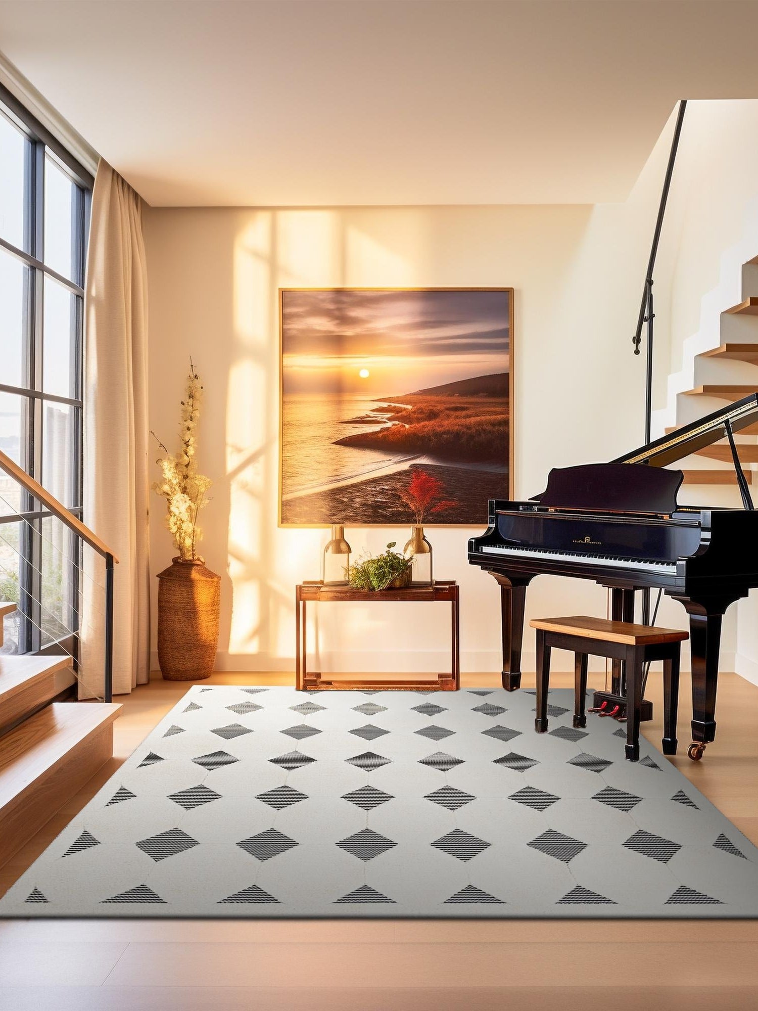 Black and White 10' x 10' Prismatic Square Area Rug Modern Geometric Unique Design Carpet for Contemporary Interior Home Decorating for Sale at Rug Engine