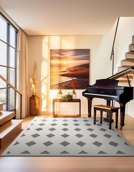 Black and White 10' x 10' Prismatic Square Area Rug Modern Geometric Unique Design Carpet for Contemporary Interior Home Decorating for Sale at Rug Engine