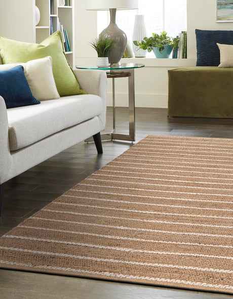 Natural 6' 1 x 9' Laurel Handwoven Jute Rectangle Area Rug Braided Jute With Cotton Rustic All Natural Carpet for Home Indoor Interior Design for Sale at Rug Engine