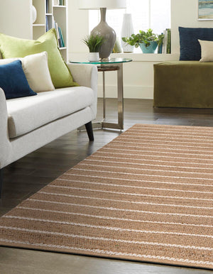 Natural 4' 1 x 6' 1 Laurel Handwoven Jute Rectangle Area Rug Braided Jute With Cotton Rustic All Natural Carpet for Home Indoor Interior Design for Sale at Rug Engine