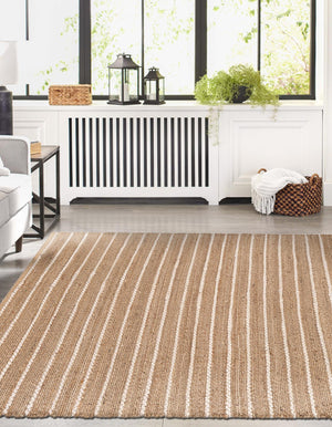 Natural 10' x 14' 1 Laurel Handwoven Jute Rectangle Area Rug Braided Jute With Cotton Rustic All Natural Carpet for Home Indoor Interior Design for Sale at Rug Engine