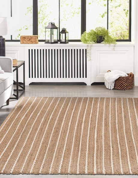 Natural 9' x 12' Laurel Handwoven Jute Rectangle Area Rug Braided Jute With Cotton Rustic All Natural Carpet for Home Indoor Interior Design for Sale at Rug Engine