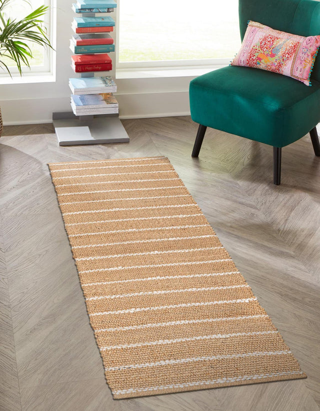 Natural 2' x 6' 1 Laurel Handwoven Jute Runner Area Rug Braided Jute With Cotton Rustic All Natural Carpet for Home Indoor Interior Design for Sale at Rug Engine