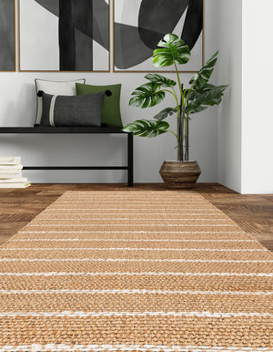 Natural 2' x 5' 1 Laurel Handwoven Jute Runner Area Rug Braided Jute With Cotton Rustic All Natural Carpet for Home Indoor Interior Design for Sale at Rug Engine