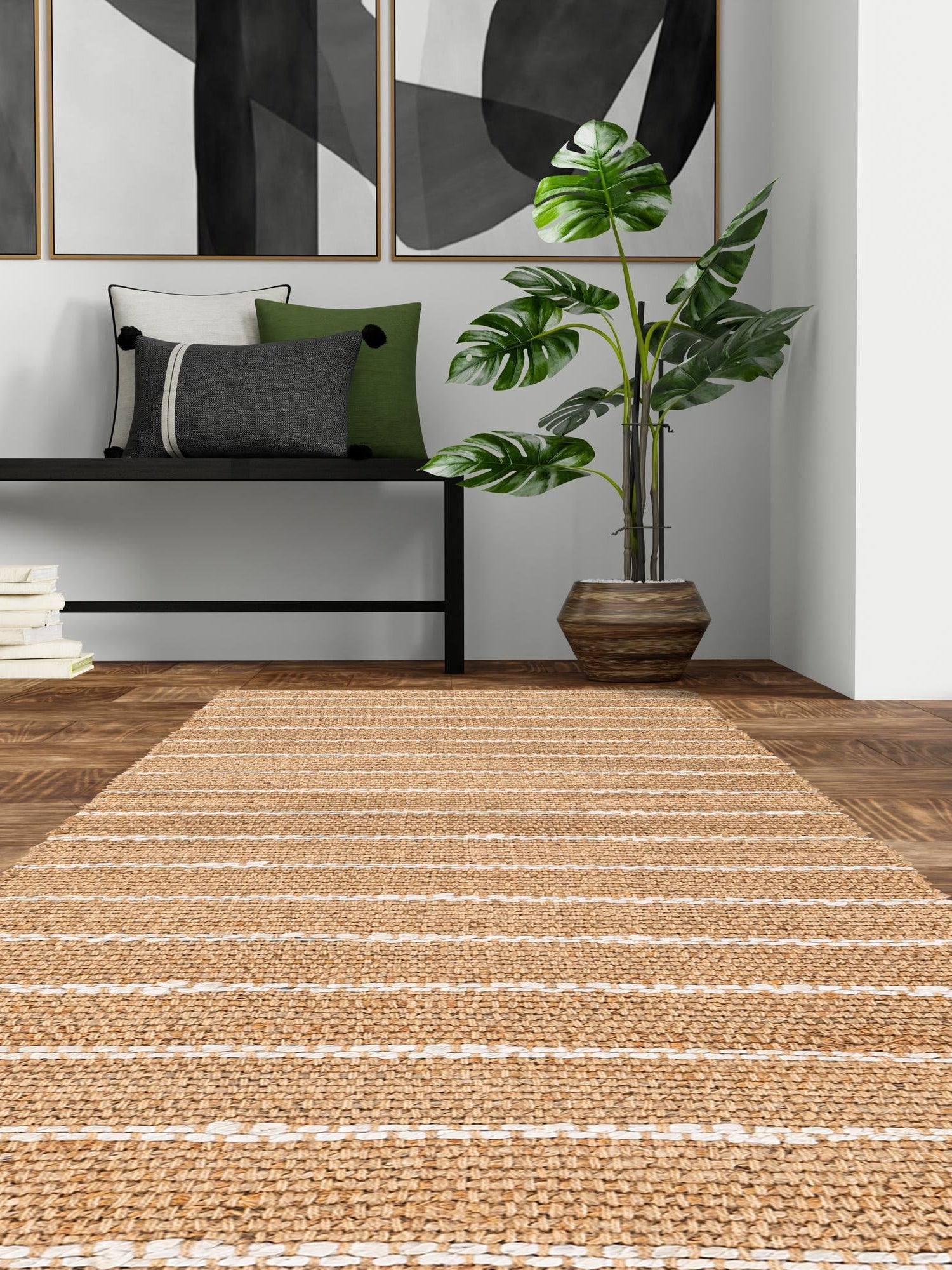 Natural 2' x 4' 1 Laurel Handwoven Jute Runner Area Rug Braided Jute With Cotton Rustic All Natural Carpet for Home Indoor Interior Design for Sale at Rug Engine