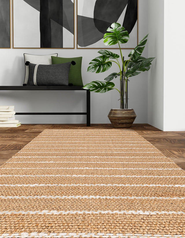 Natural 2' x 4' 1 Laurel Handwoven Jute Runner Area Rug Braided Jute With Cotton Rustic All Natural Carpet for Home Indoor Interior Design for Sale at Rug Engine