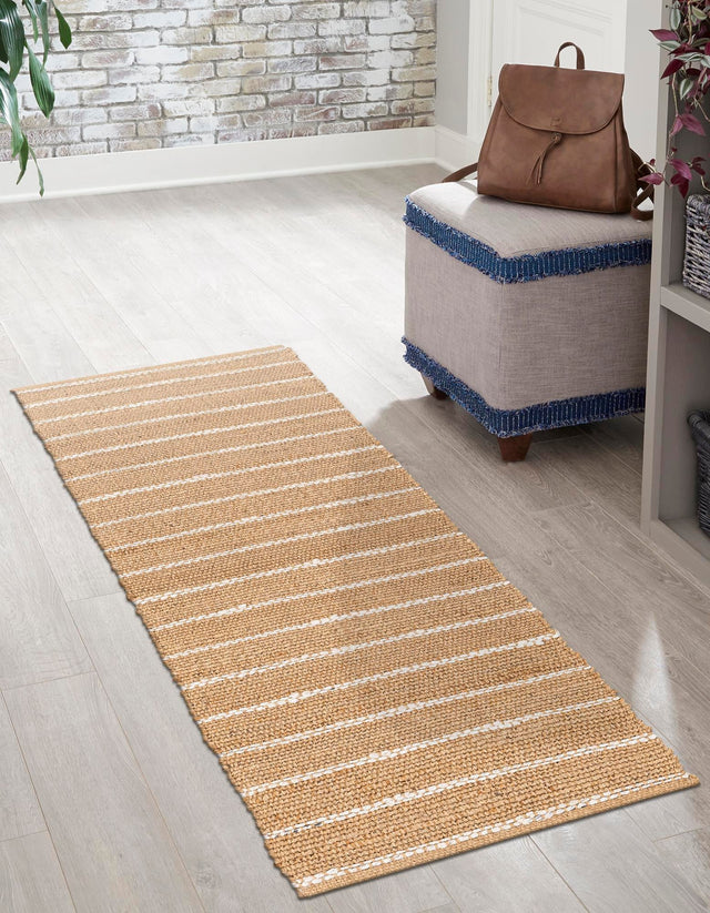 Natural 2' 7 x 12' Laurel Handwoven Jute Runner Area Rug Braided Jute With Cotton Rustic All Natural Carpet for Home Indoor Interior Design for Sale at Rug Engine