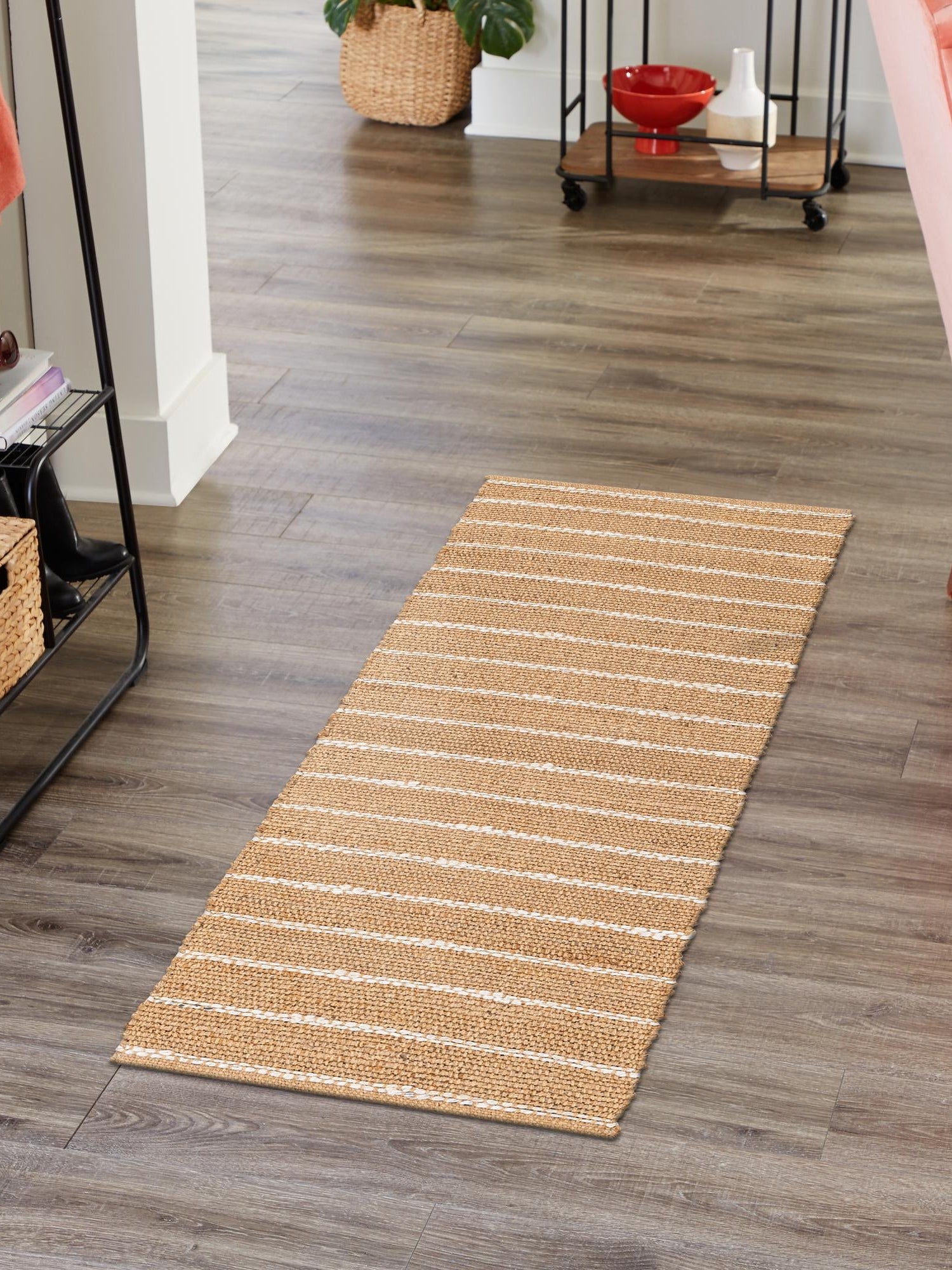 Natural 2' x 4' 1 Laurel Handwoven Jute Runner Area Rug Braided Jute With Cotton Rustic All Natural Carpet for Home Indoor Interior Design for Sale at Rug Engine