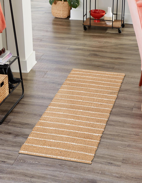 Natural 2' 7 x 8' Laurel Handwoven Jute Runner Area Rug Braided Jute With Cotton Rustic All Natural Carpet for Home Indoor Interior Design for Sale at Rug Engine