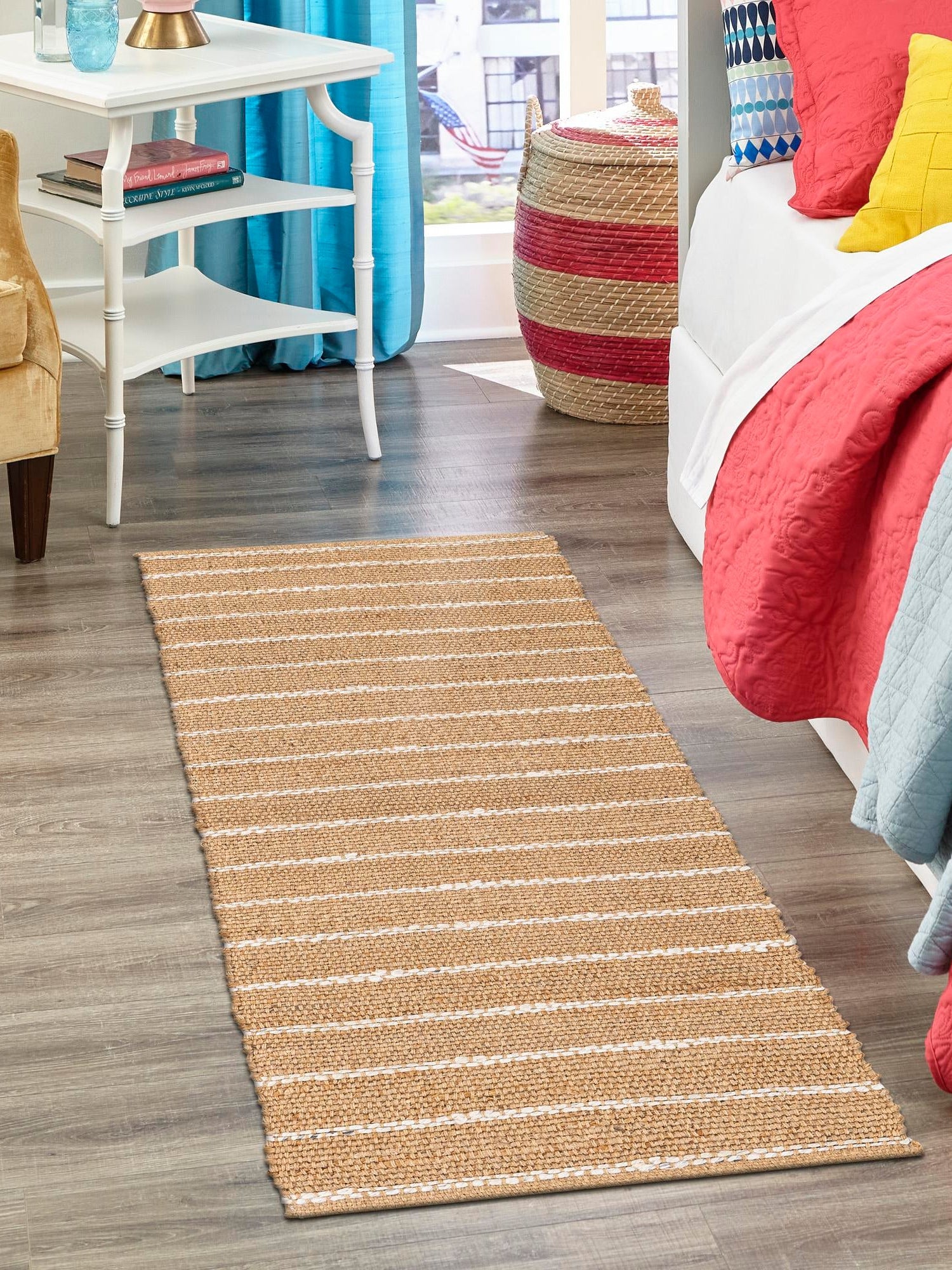 Natural 2' 7 x 8' Laurel Handwoven Jute Runner Area Rug Braided Jute With Cotton Rustic All Natural Carpet for Home Indoor Interior Design for Sale at Rug Engine