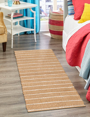 Natural 2' 7 x 8' Laurel Handwoven Jute Runner Area Rug Braided Jute With Cotton Rustic All Natural Carpet for Home Indoor Interior Design for Sale at Rug Engine