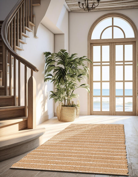 Natural 2' x 6' 1 Laurel Handwoven Jute Runner Area Rug Braided Jute With Cotton Rustic All Natural Carpet for Home Indoor Interior Design for Sale at Rug Engine