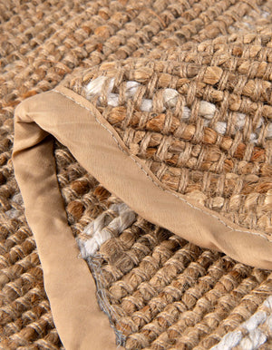 Natural 3' 1 x 3' 1 Laurel Handwoven Jute Round Area Rug Braided Jute With Cotton Rustic All Natural Carpet for Home Indoor Interior Design for Sale at Rug Engine