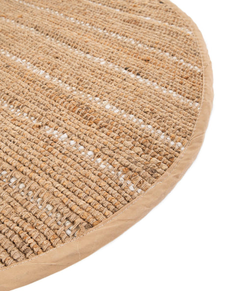 Natural 3' 1 x 3' 1 Laurel Handwoven Jute Round Area Rug Braided Jute With Cotton Rustic All Natural Carpet for Home Indoor Interior Design for Sale at Rug Engine