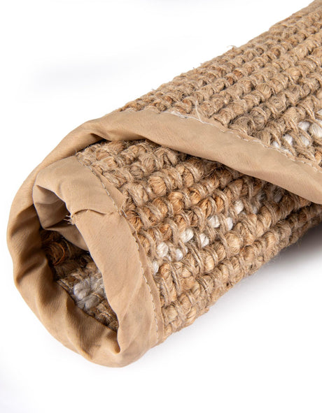 Natural 3' 1 x 3' 1 Laurel Handwoven Jute Round Area Rug Braided Jute With Cotton Rustic All Natural Carpet for Home Indoor Interior Design for Sale at Rug Engine