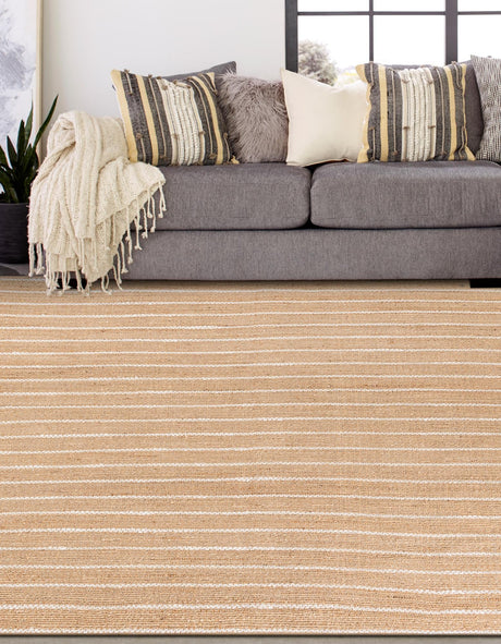 Natural 7' 10 x 7' 10 Laurel Handwoven Jute Square Area Rug Braided Jute With Cotton Rustic All Natural Carpet for Home Indoor Interior Design for Sale at Rug Engine